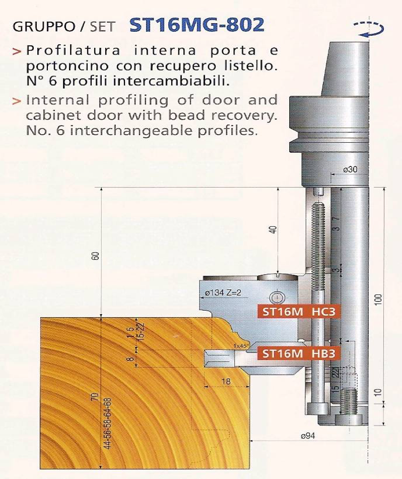 Freza pentru CNC pentru profile de usi, cu recuperarea sipcii (C04.60 ST16MG) - Image 2