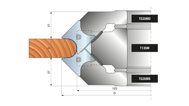 Freza reglabila pentru frezari de baghete cu colturi rotunjite sau tesite (T135 + TG35M) - Image 2