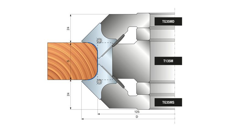 Freza reglabila pentru frezari de baghete cu colturi rotunjite sau tesite (T135 + TG35M) - Image 3
